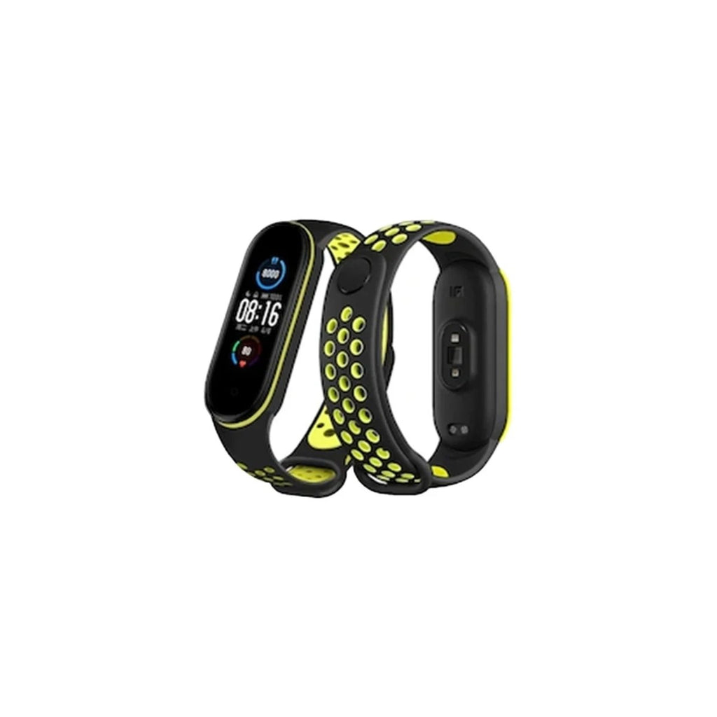 Mey İthalat® Mi Band 7 Spor Delikli Kordon - Siyah-Yeşil