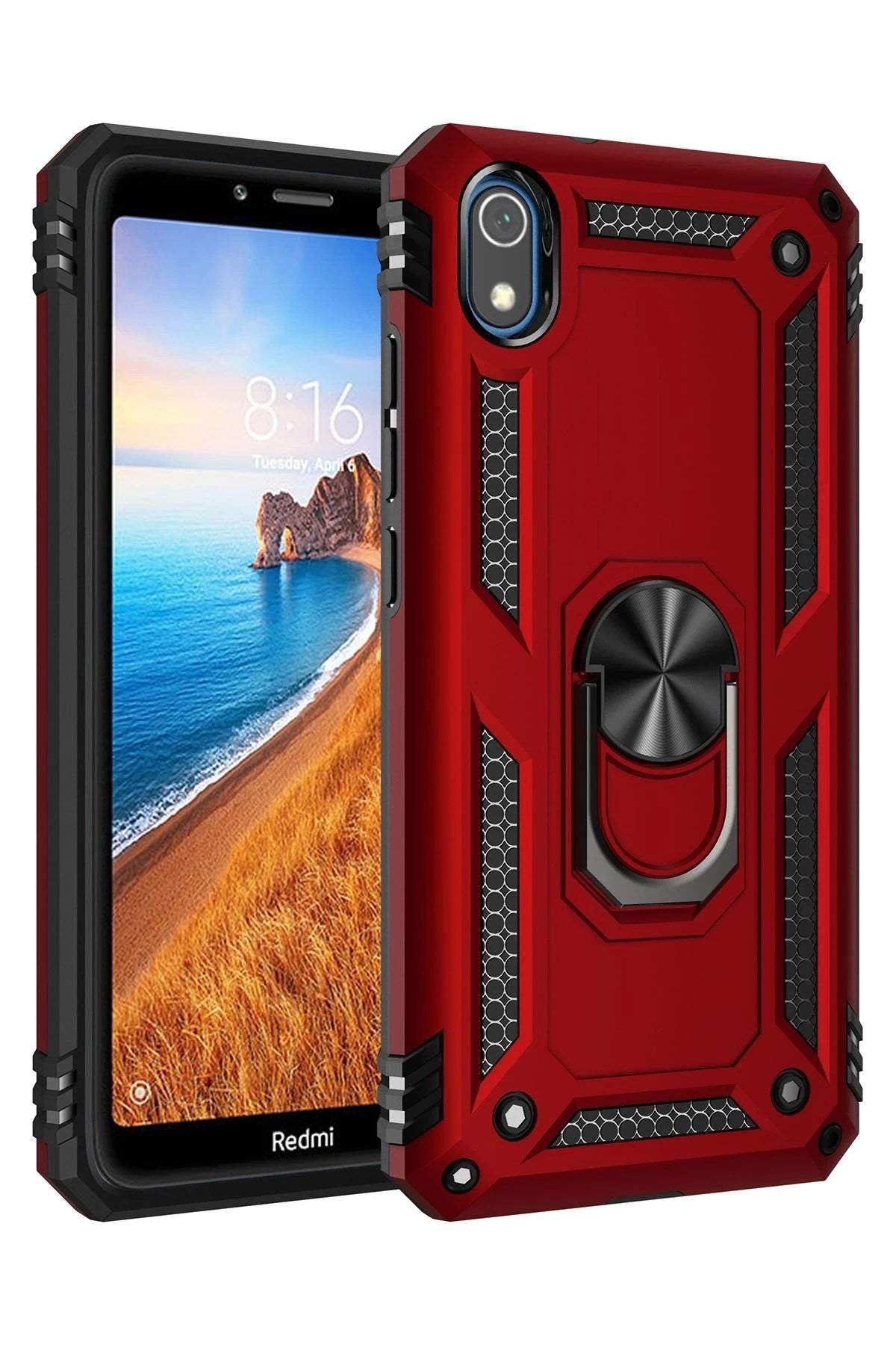 Mey İthalat® Redmi 7A Kılıf Sofya Yüzüklü Silikon Kapak - Kırmızı