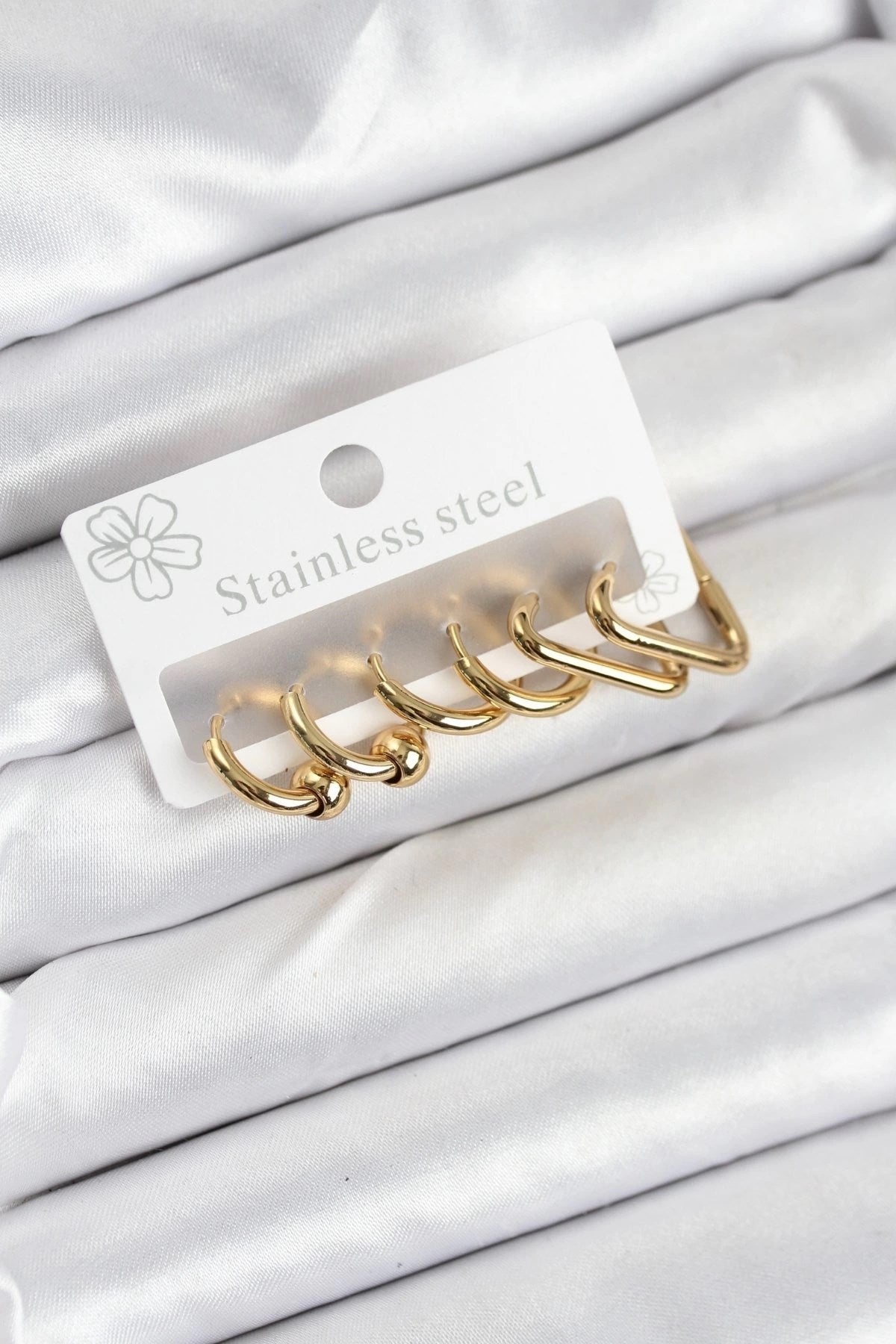 Mey İthalat® 316L Çelik Gold Renk Kadın Küpe Seti