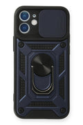 Mey İthalat® iPhone 12 Mini Kılıf Pars Lens Yüzüklü Silikon - Lacivert