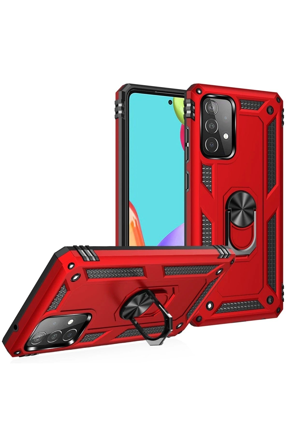 Mey İthalat® Samsung Galaxy A52 Kılıf Sofya Yüzüklü Silikon Kapak - Kırmızı