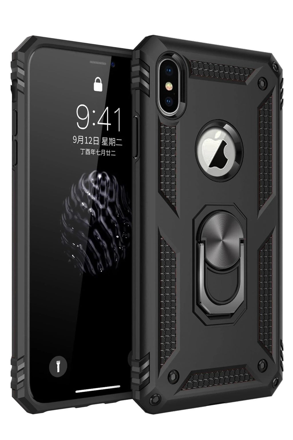 Mey İthalat® iPhone XS Max Kılıf Sofya Yüzüklü Silikon Kapak - Siyah