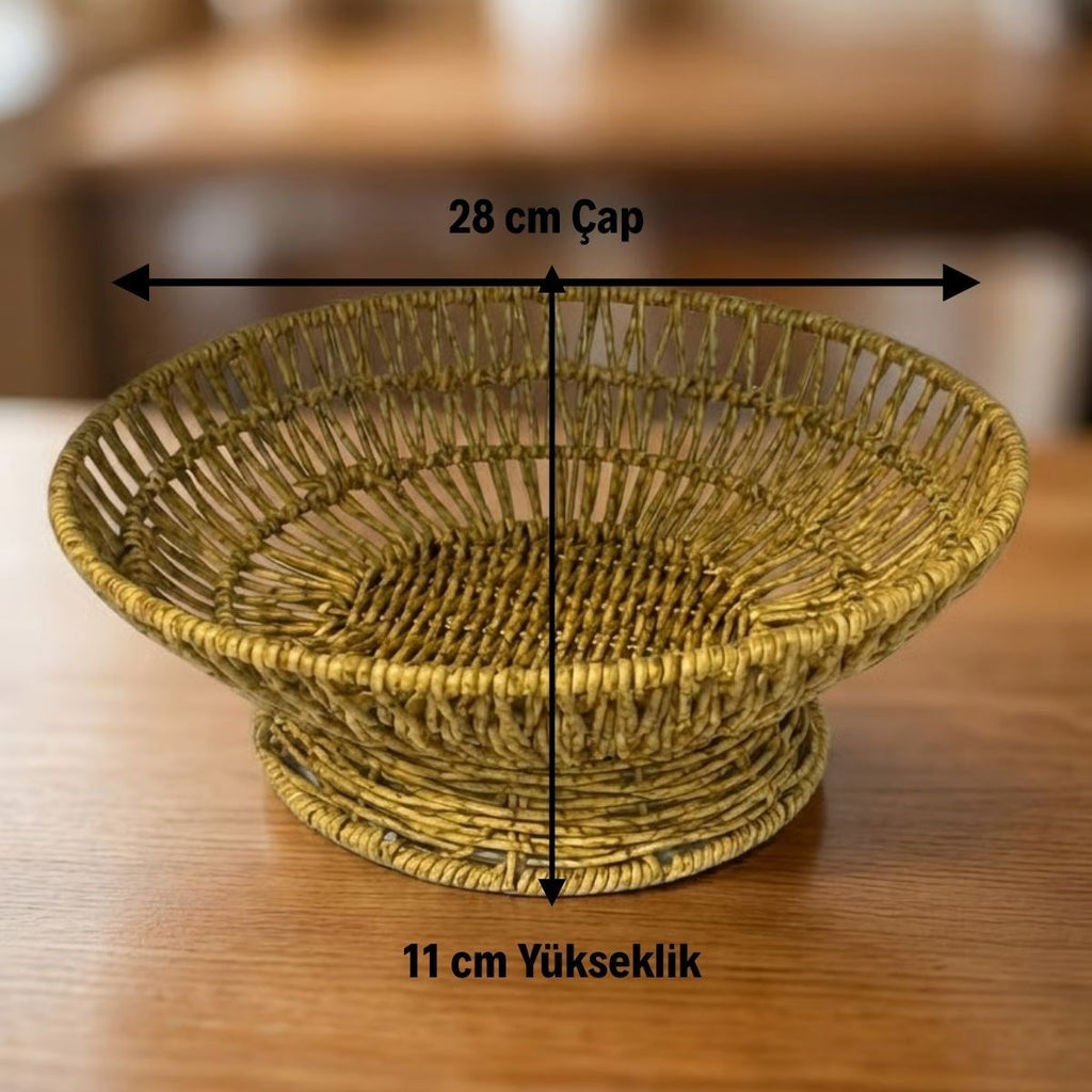 28 cm Plastik Rattan Servis Çanağı – Doğal Hasır Görünümlü Dekoratif Meyve, Ekmek ve Sunum Kasesi