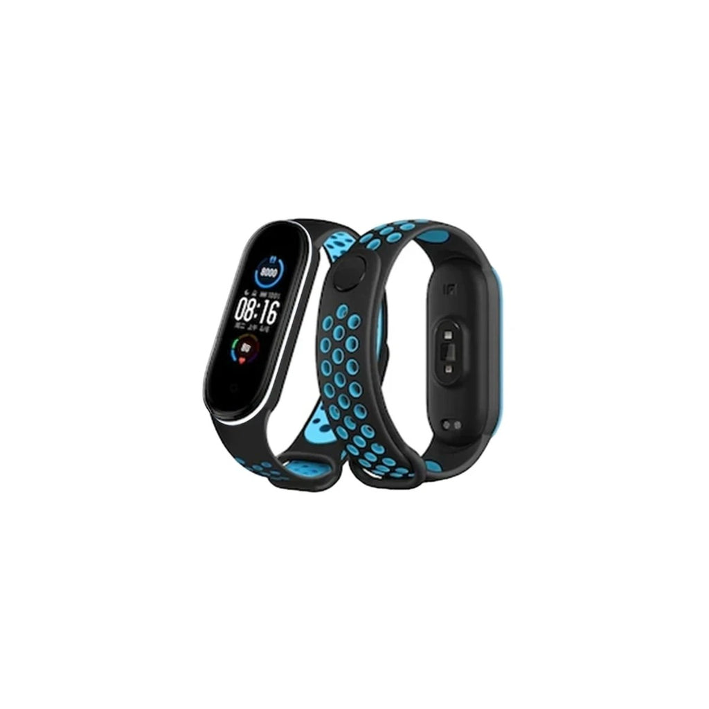 Mey İthalat® Mi Band 4 Spor Delikli Kordon - Siyah-Turkuaz