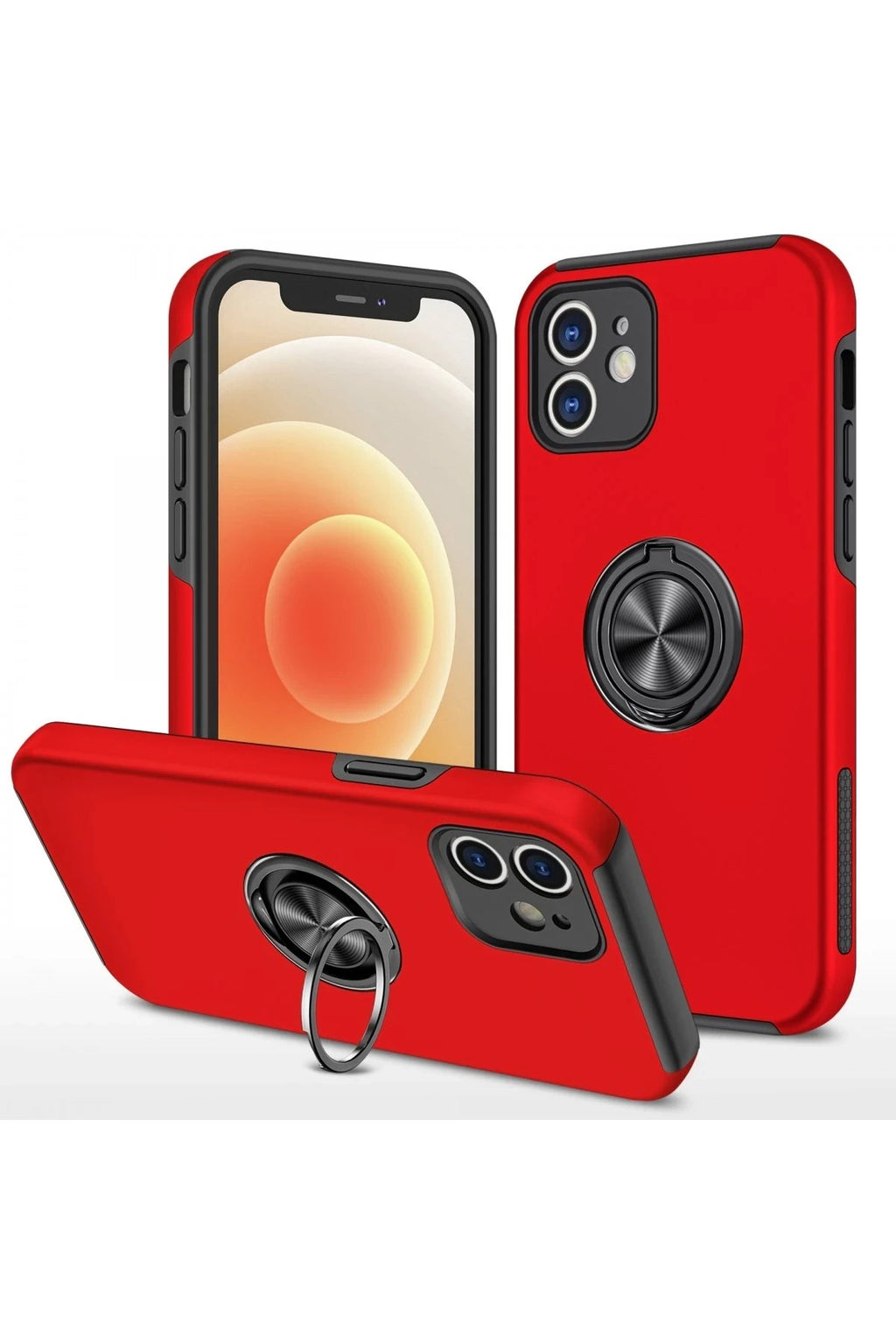 Mey İthalat® iPhone 12 Mini Kılıf Elit Yüzüklü Kapak - Kırmızı