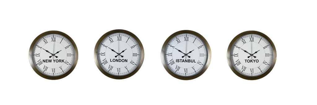 Vintage World 4’lü Metal Eskitme 36 cm Dünya Saati Seti