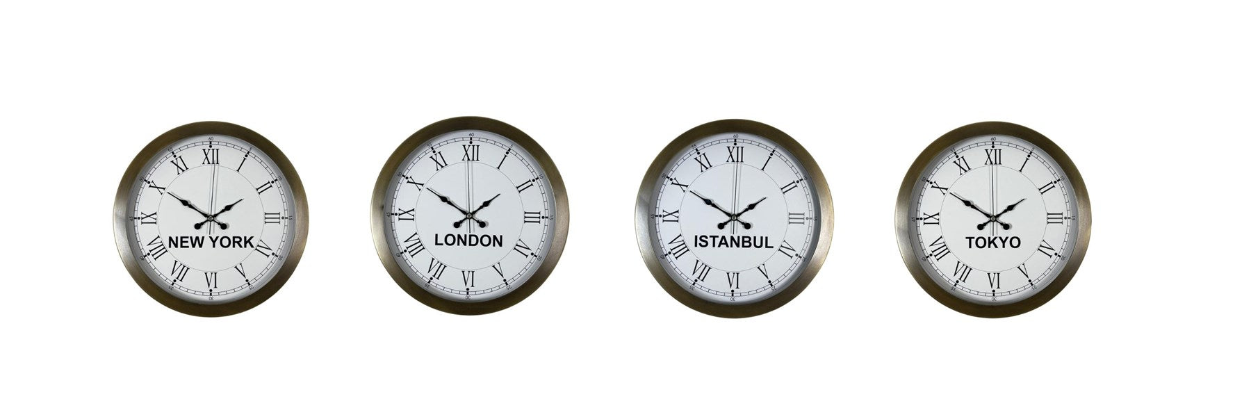 Vintage World 4’lü Metal Eskitme 36 cm Dünya Saati Seti