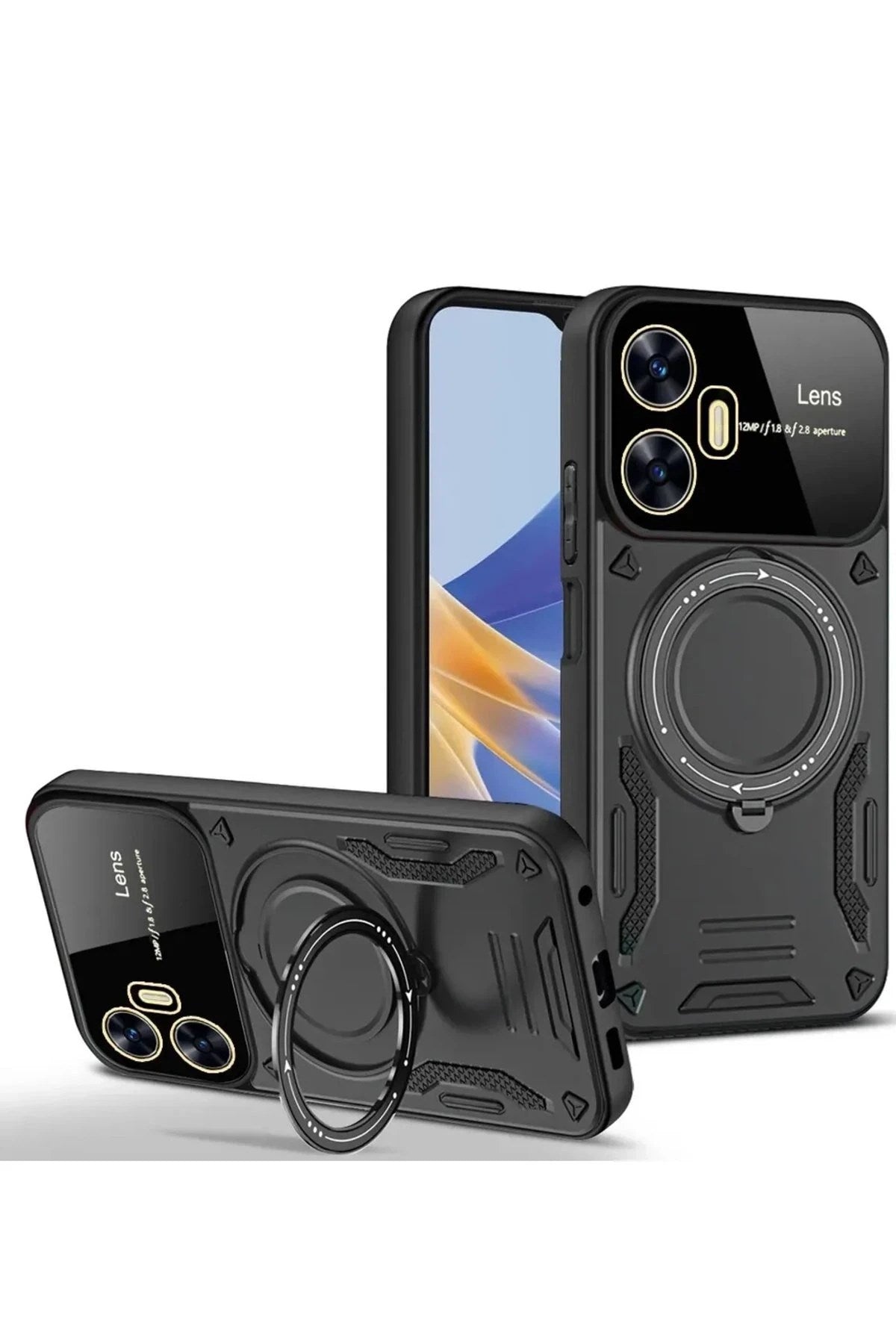 Mey İthalat® Realme C55 Kılıf Joy Lens Standlı Kapak - Siyah
