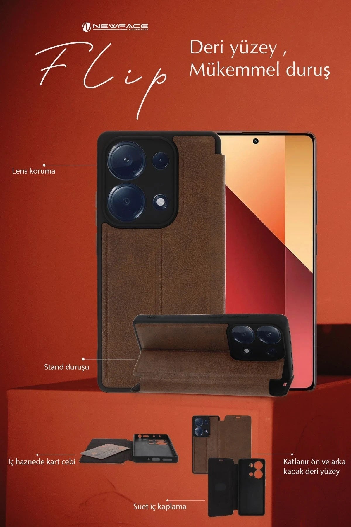 Mey İthalat® Redmi Note 13 4G Kılıf Flip Cover - Kırmızı