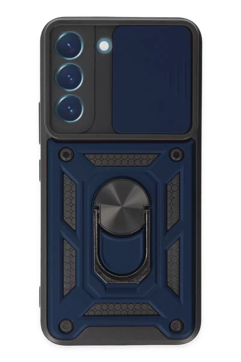 Mey İthalat® Samsung Galaxy S22 Kılıf Pars Lens Yüzüklü Silikon - Lacivert