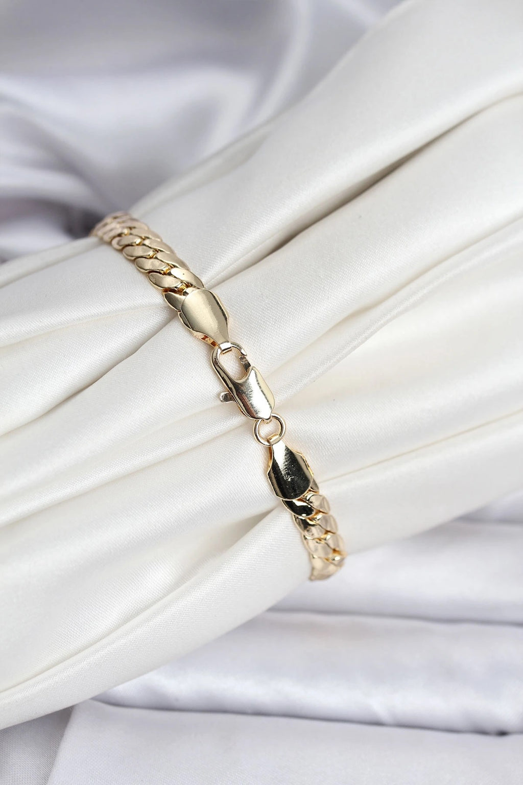 Mey İthalat® 14K Gold Renk Kaplama Ezme Zincir Model Kadın Bileklik