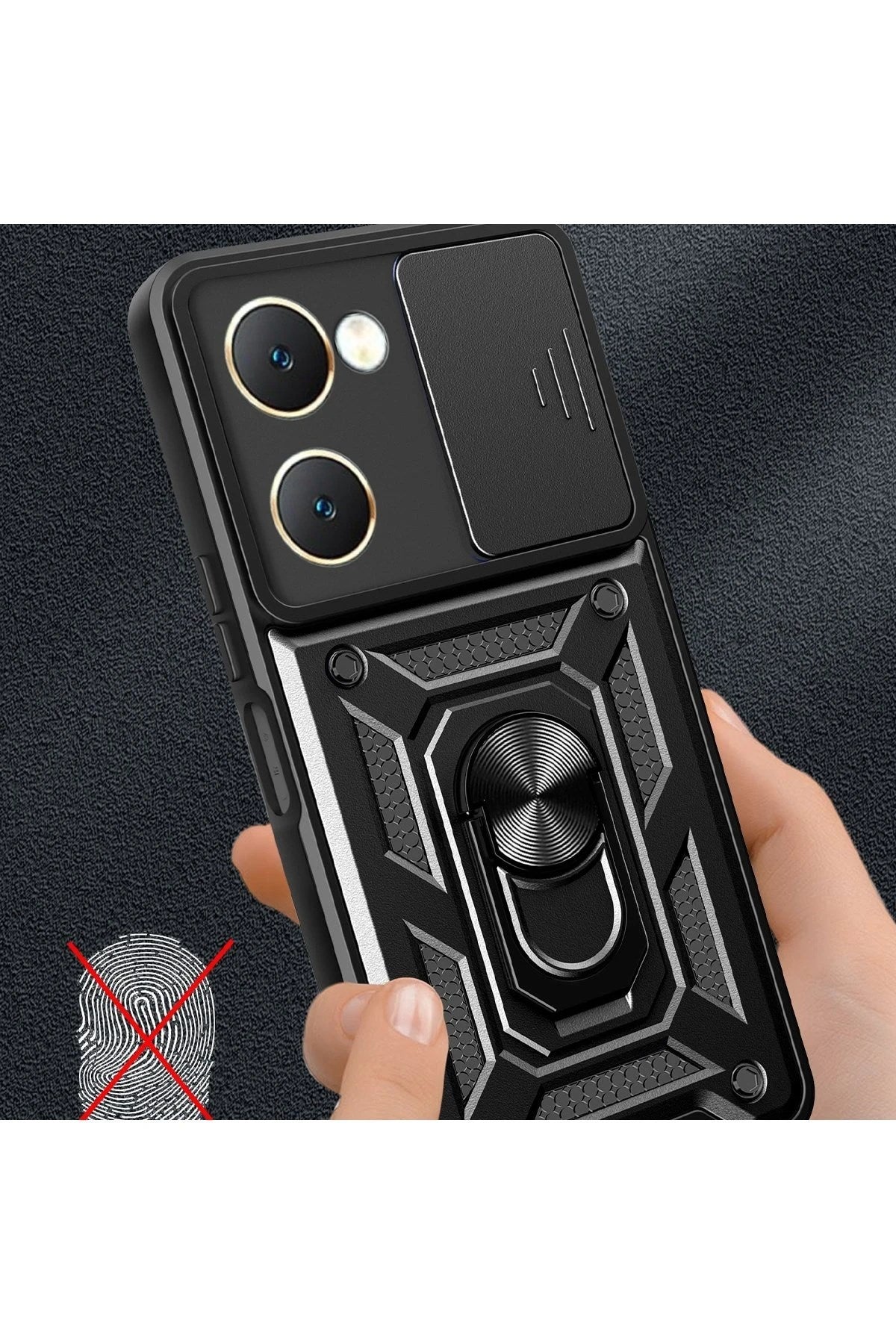 Mey İthalat® Vivo Y18 Kılıf Pars Lens Yüzüklü Silikon - Siyah