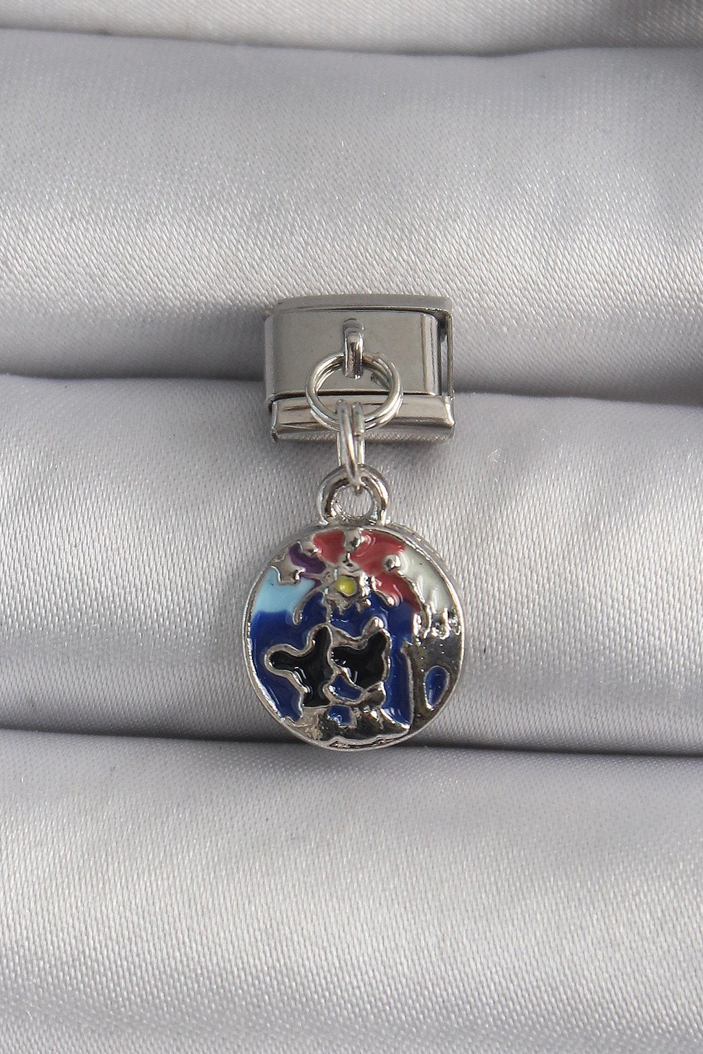 Mey İthalat® 316L Çelik Gümüş Renk Sallantı Dünya Model Nomination Charm