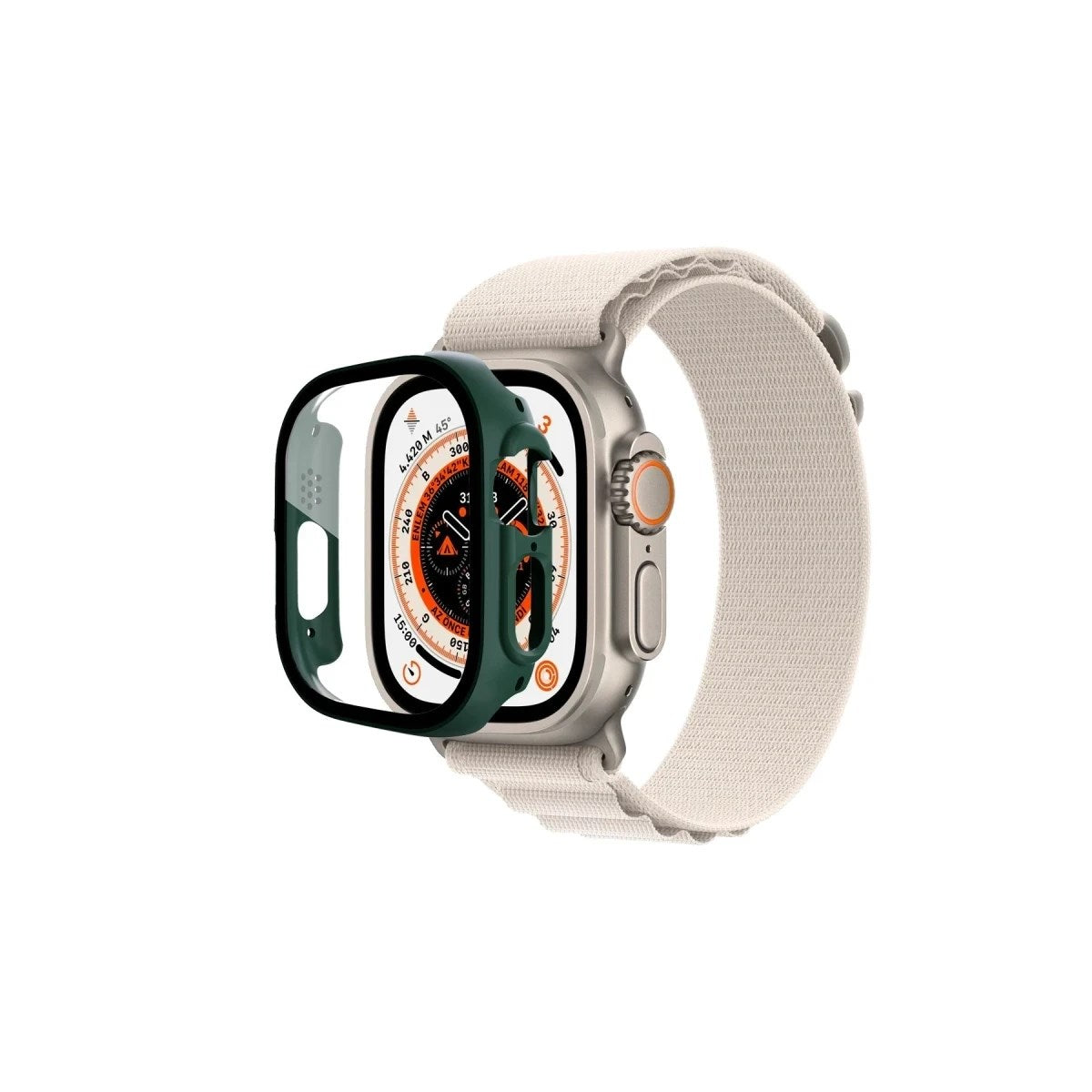 Mey İthalat® Watch Ultra 49mm Desert Camlı Kasa Ekran Koruyucu - Koyu Yeşil