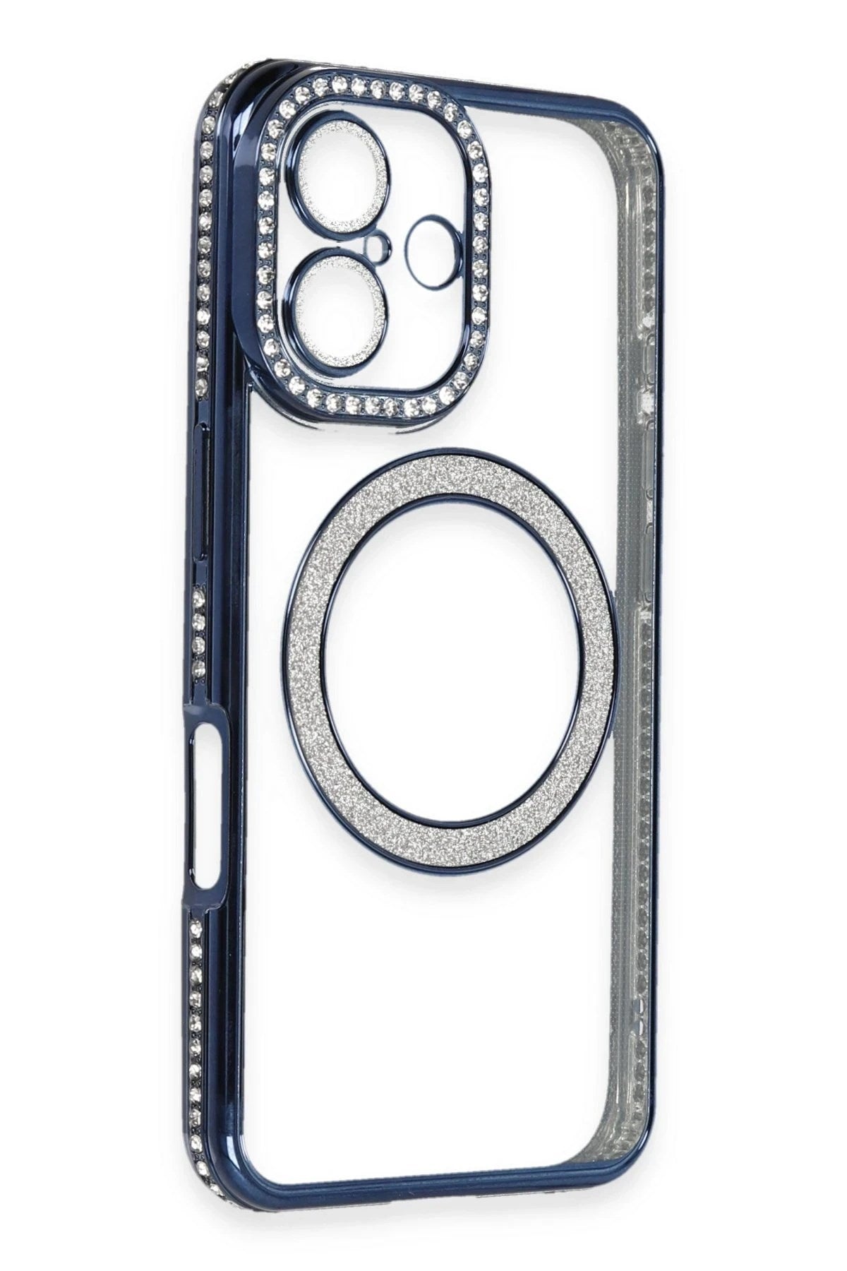 Mey İthalat® iPhone 16 Plus Kılıf Joke Simli Magneticsafe Kılıf - Lacivert