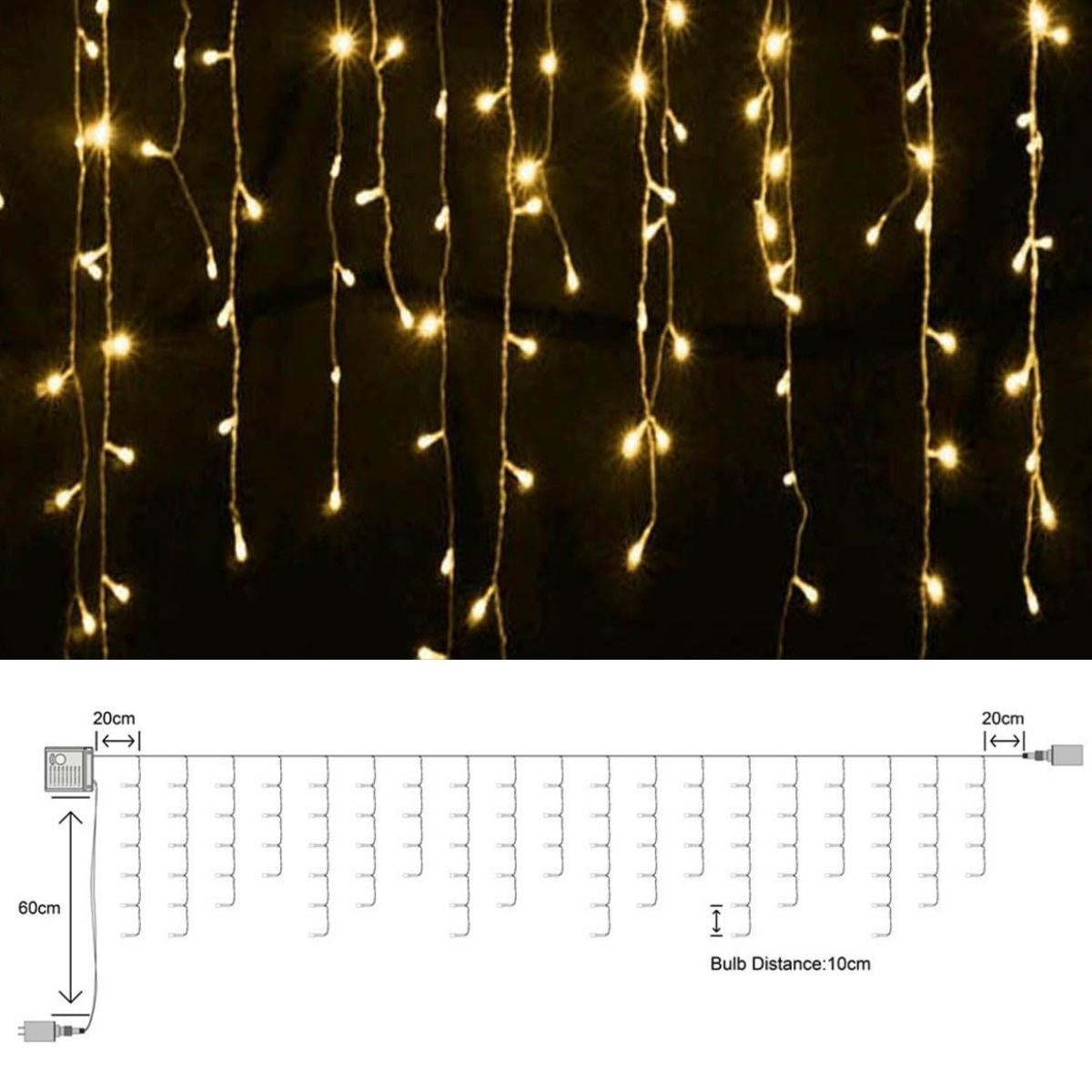 8 Fonksiyonlu 16 Saçaklı Perde Led 3 x 1 (Günışığı)