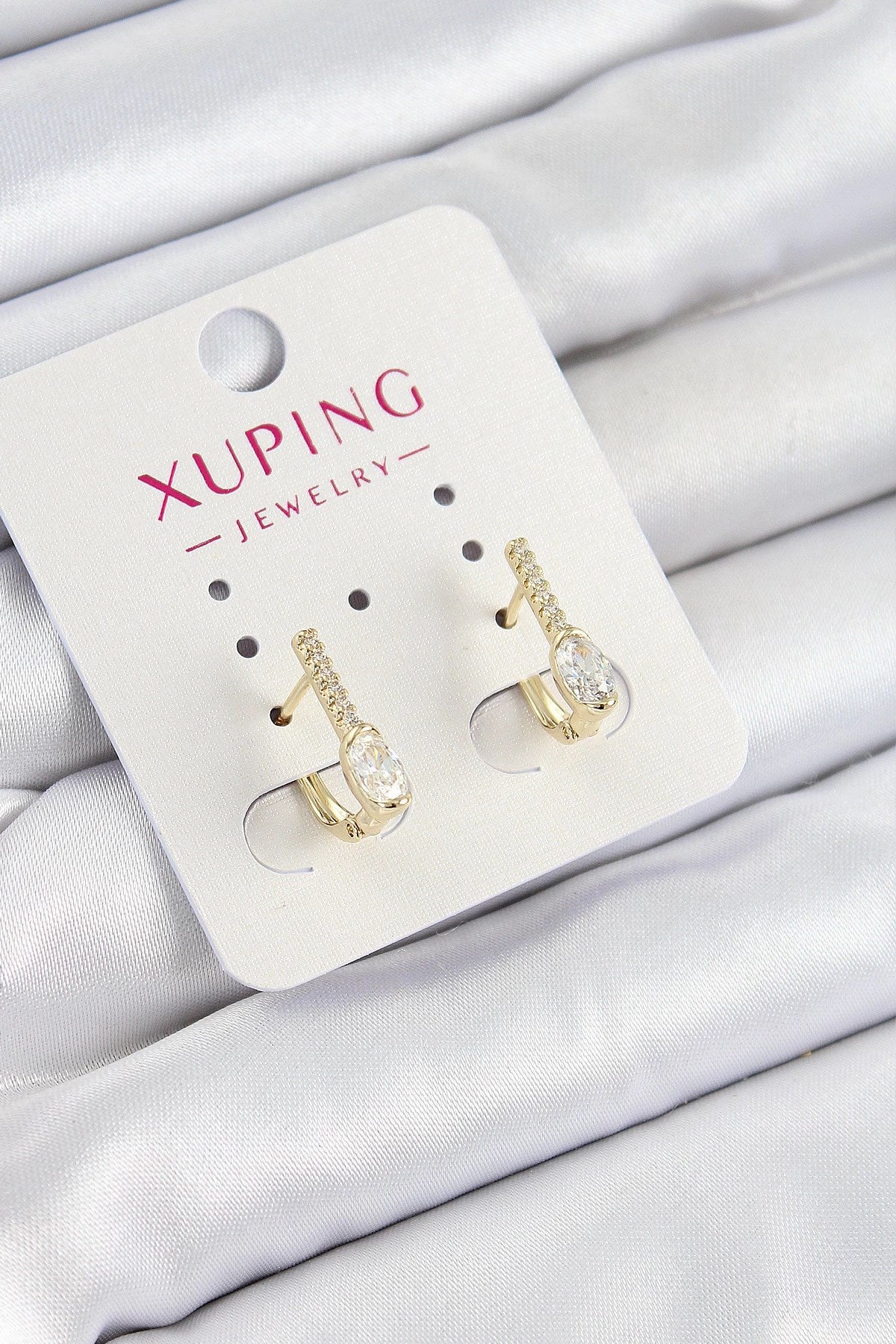 Mey İthalat® Xuping Zirkon Taşlı I Model Gold Renk Kadın Küpe