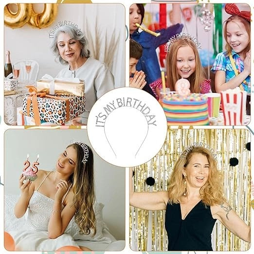 Mey İthalat® Kristal Taşlı Gümüş Renk İt&amp;#39;s My Birthday Yazılı Doğum Günü Parti Tacı 14x16 cm