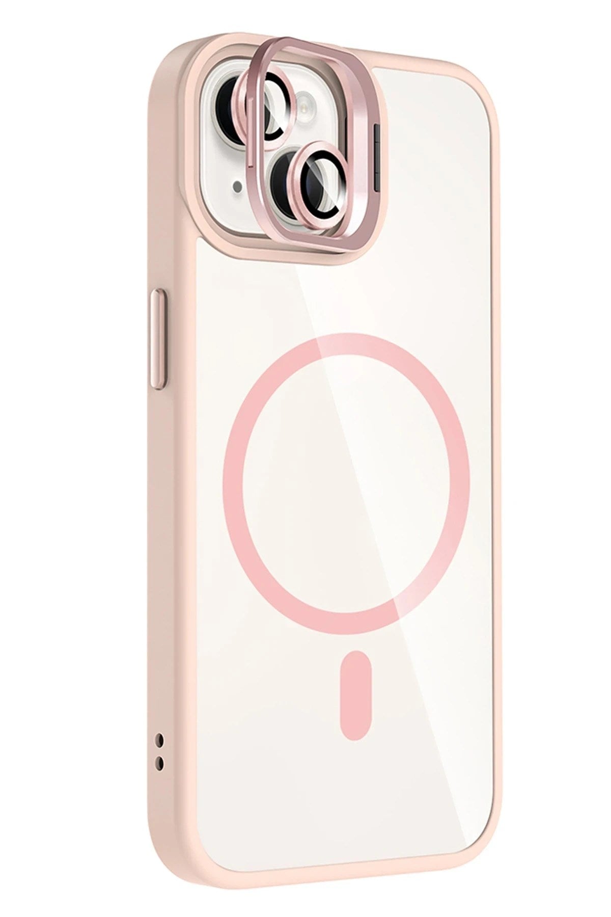 Mey İthalat® iPhone 13 Remim Lensli Magsafe Standlı Kapak - Pembe