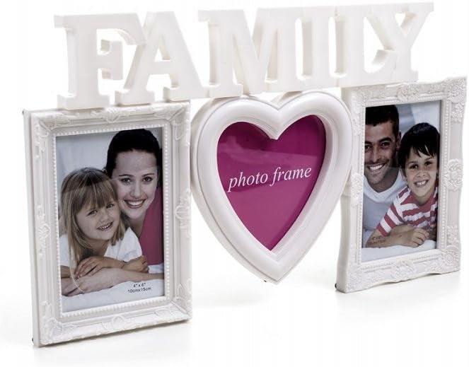 Family Tasarımlı 3’lü Dekoratif Fotoğraf Çerçevesi - Kalp Detaylı Beyaz Çerçeve