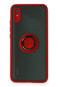 Mey İthalat® Redmi 9A Kılıf Montreal Yüzüklü Silikon Kapak - Kırmızı