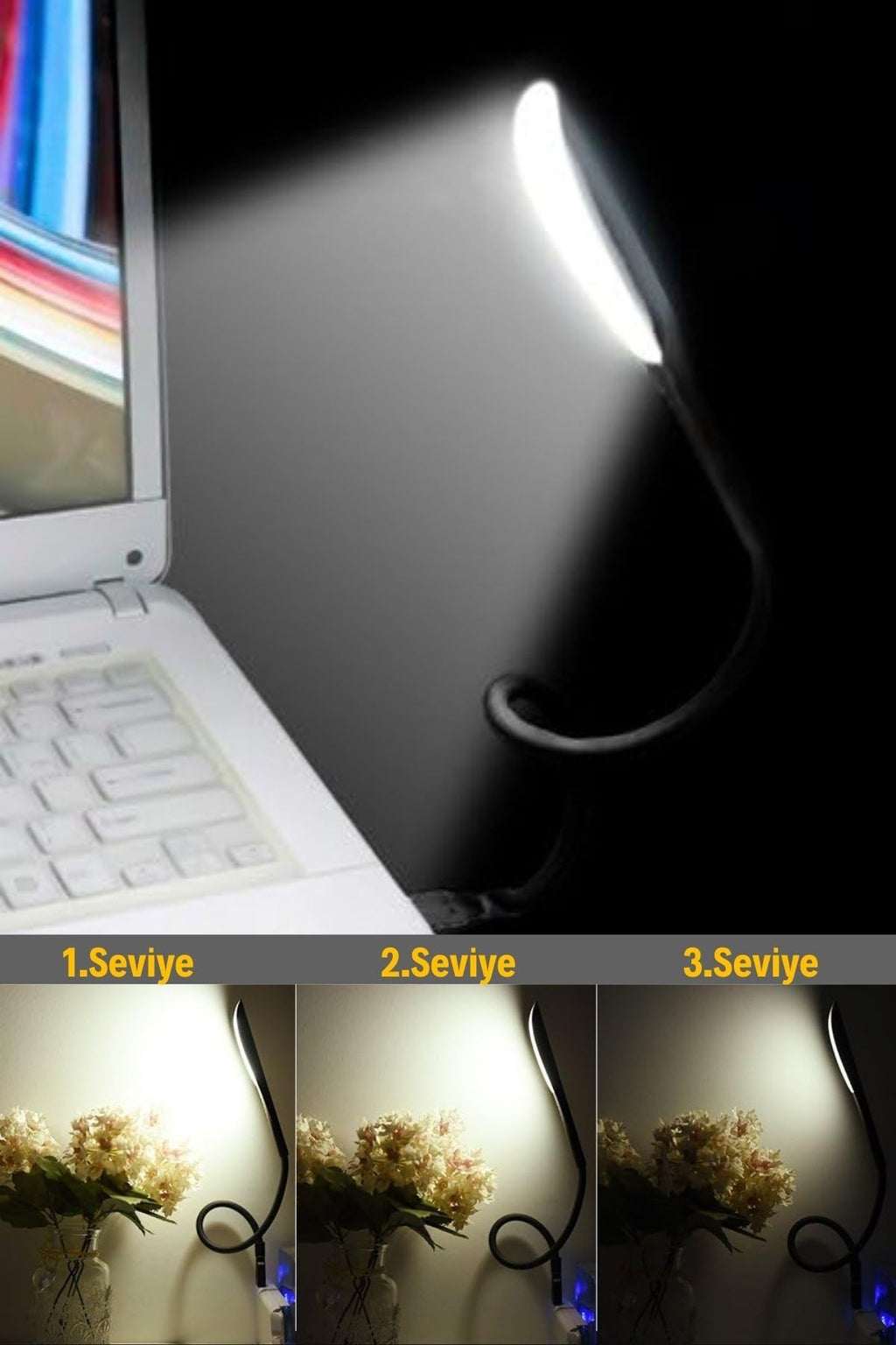 USB Girişli 14 Ledli 3 Kademeli Dokunmatik Masa/Kitap Okuma Lambası Ledi Siyah