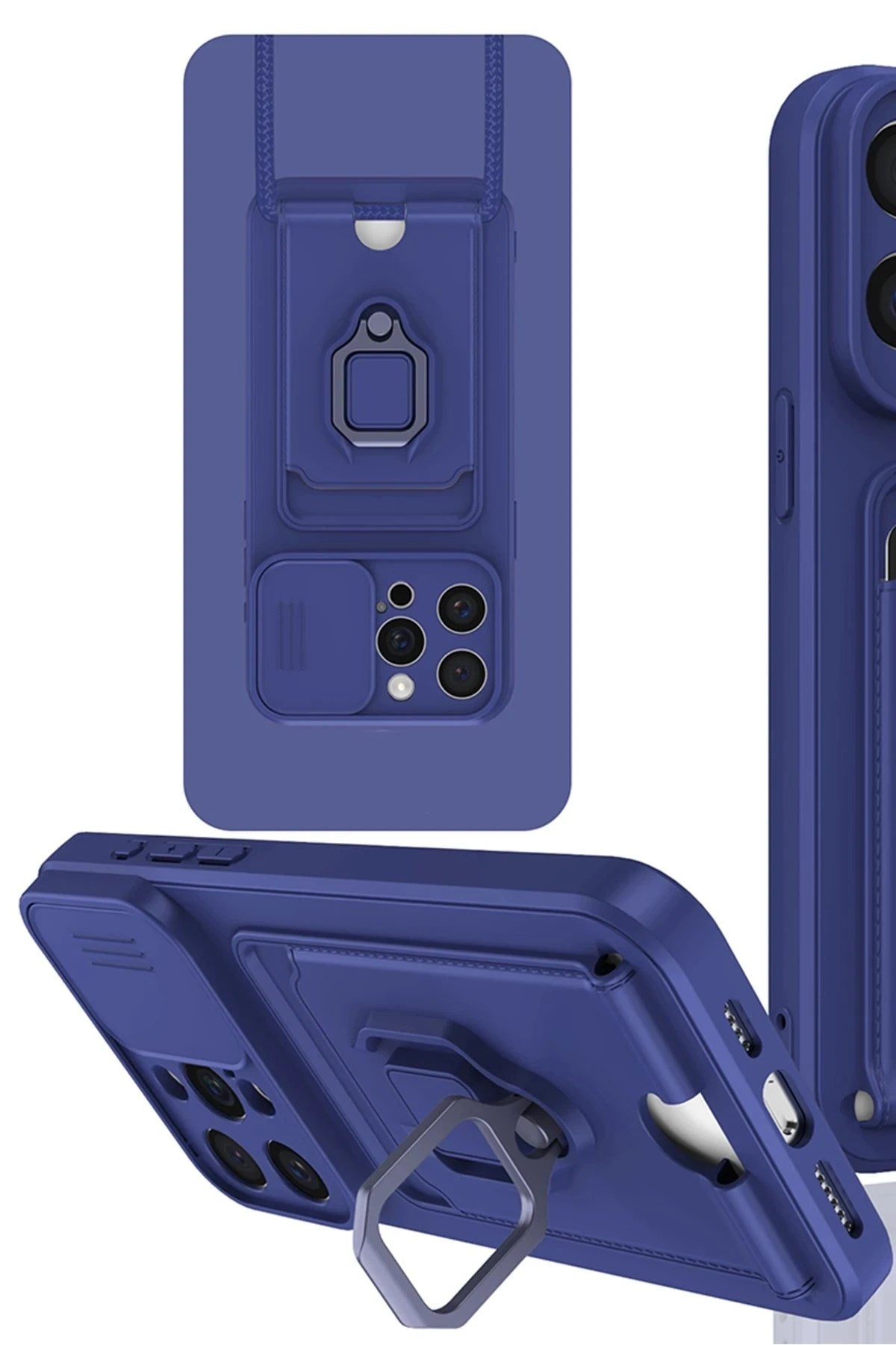Mey İthalat® iPhone 15 Pro Max Kılıf Zuma Kartvizitli Yüzüklü Silikon - Lacivert