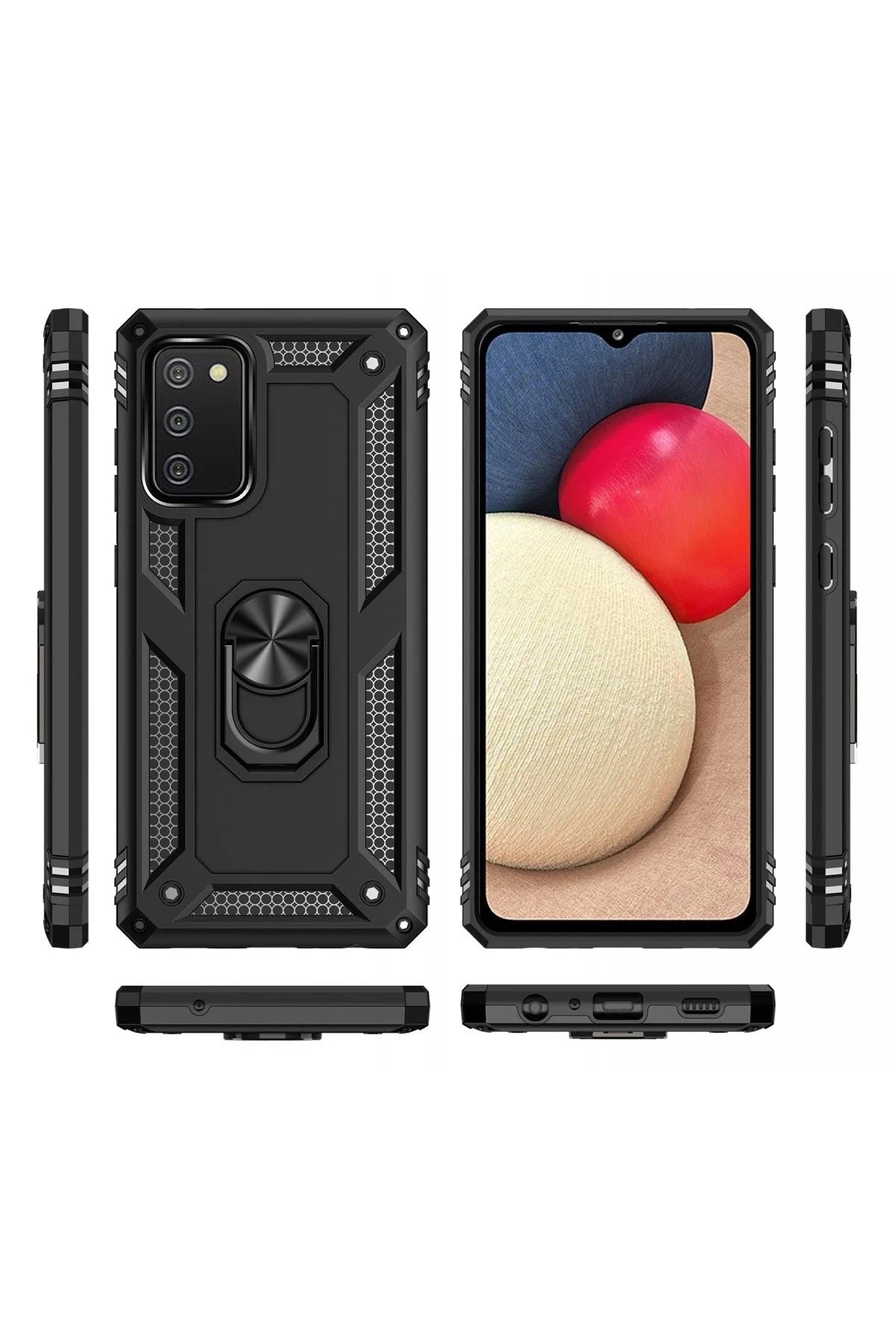 Mey İthalat® Samsung Galaxy A03S Kılıf Sofya Yüzüklü Silikon Kapak - Siyah