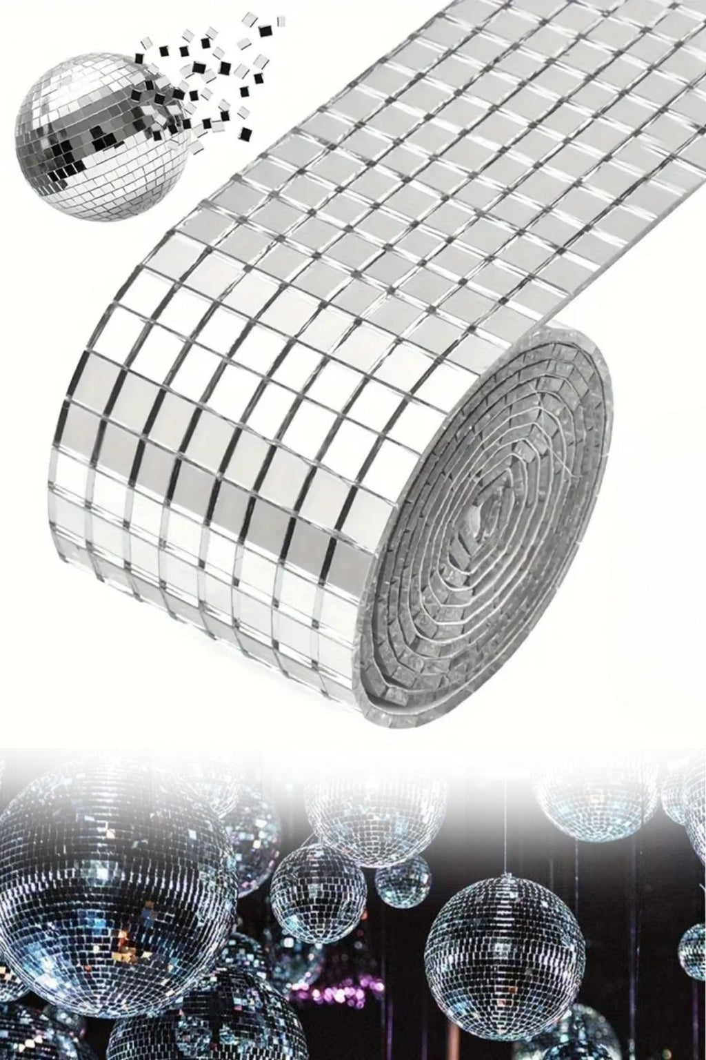 1 Metre Uzunluğunda Gümüş Renk Aynalı Mozaik Taşlı Dekor Bandı 4 cm x 1 mt