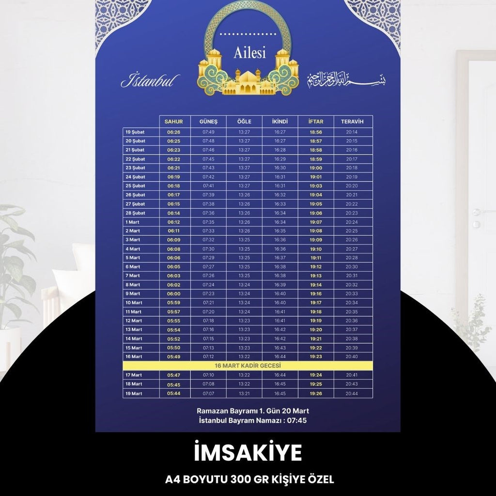 Ramazan İmsakiyesi - 300 Gr - A4 Boyut Kişiye Özel İsimli & Logolu 10 Adet Mor