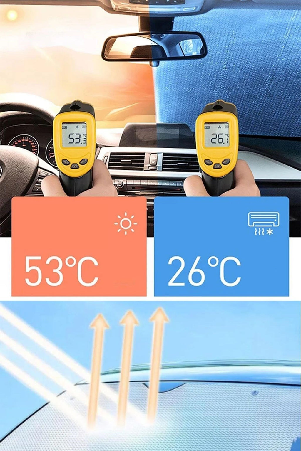 120*55 cm Ambalajlı Vantuzlu Araç İçi Ön Cam Perdesi Katlanabilir Güneşlik