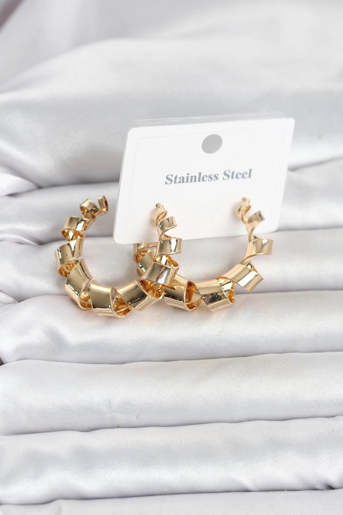 Mey İthalat® 316L Çelik Gold Renk Spiral Halka Kadın Küpe