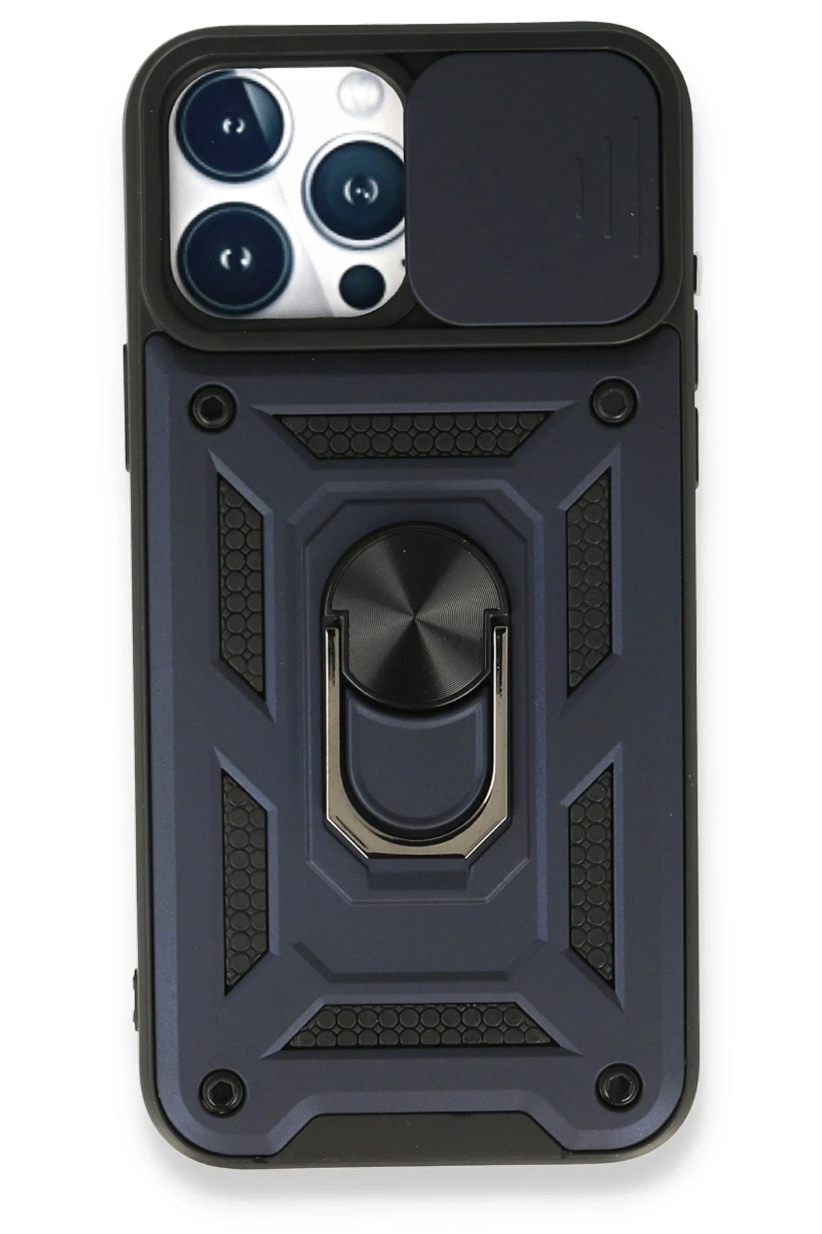 Mey İthalat® iPhone 15 Pro Kılıf Pars Lens Yüzüklü Silikon - Lacivert