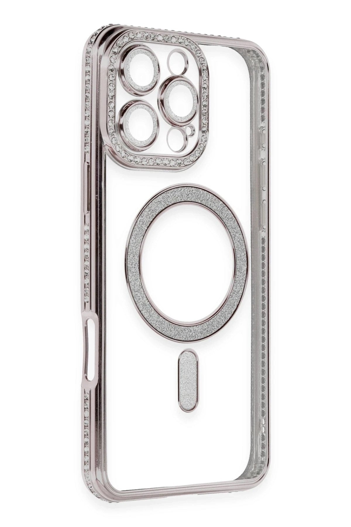 Mey İthalat® iPhone 16 Pro Kılıf Joke Simli Magneticsafe Kılıf - Pembe