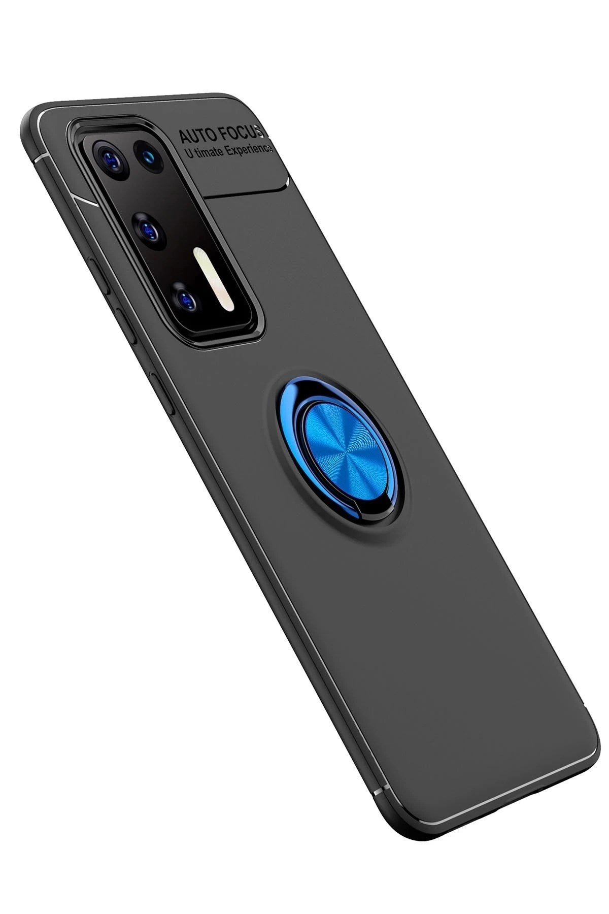 Mey İthalat® Huawei P40 Kılıf Range Yüzüklü Silikon - Siyah-Mavi