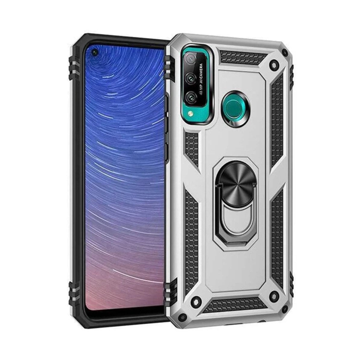 Mey İthalat® Huawei P40 Lite E Kılıf Sofya Yüzüklü Silikon Kapak - Gümüş