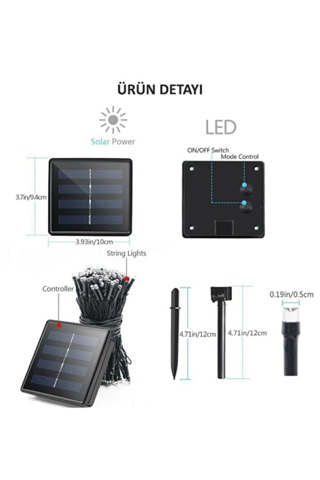 Solar 120 Ledli 10 Metre Gün Işığı Bahçe Aydınlatma Dekorasyon Güneş Enerjili Led Sarı Işık
