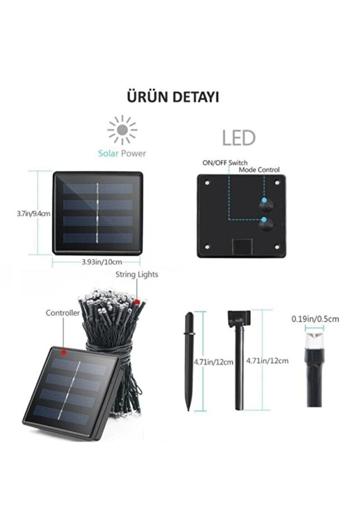 Solar 120 Ledli 10 Metre Gün Işığı Bahçe Aydınlatma Dekorasyon Güneş Enerjili Led Sarı Işık