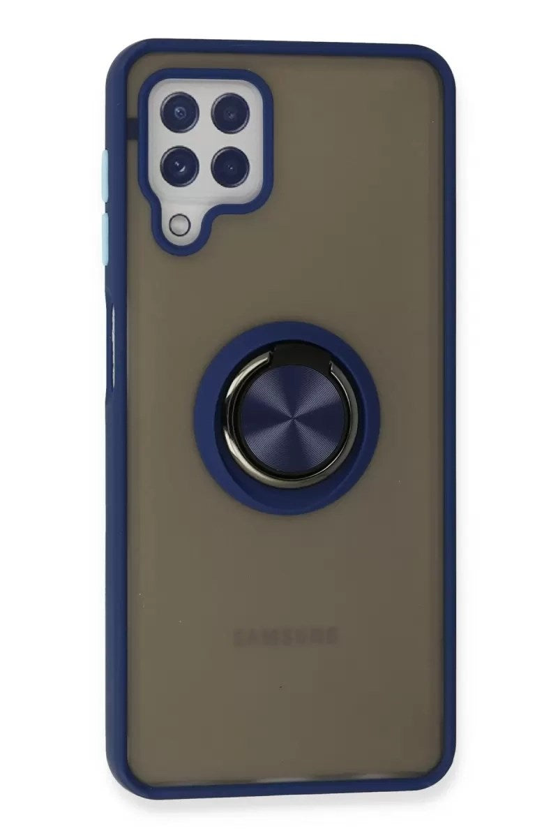 Mey İthalat® Samsung Galaxy A22 Kılıf Montreal Yüzüklü Silikon Kapak - Lacivert