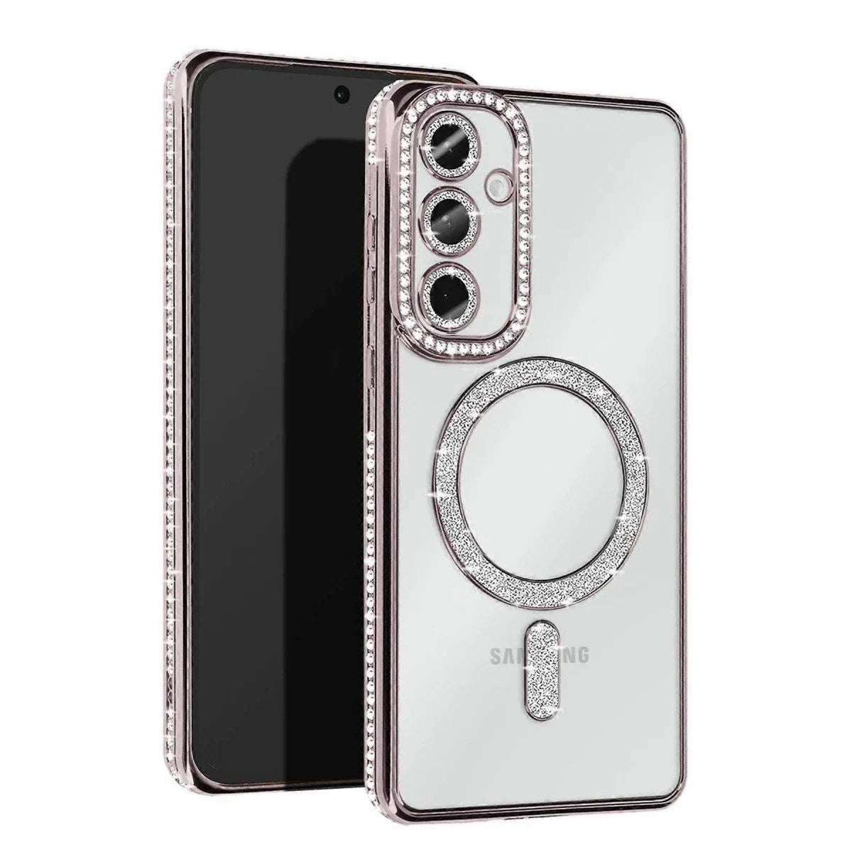 Mey İthalat® Samsung Galaxy S25 Kılıf Joke Simli Magneticsafe Kılıf - Gümüş