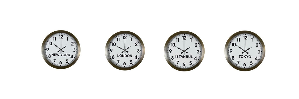 Antique Time Eskitme 4’lü Metal 36 cm Dünya Duvar Saatleri