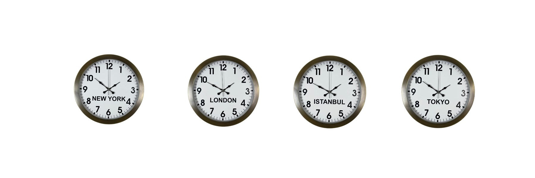 Antique Time Eskitme 4’lü Metal 36 cm Dünya Duvar Saatleri