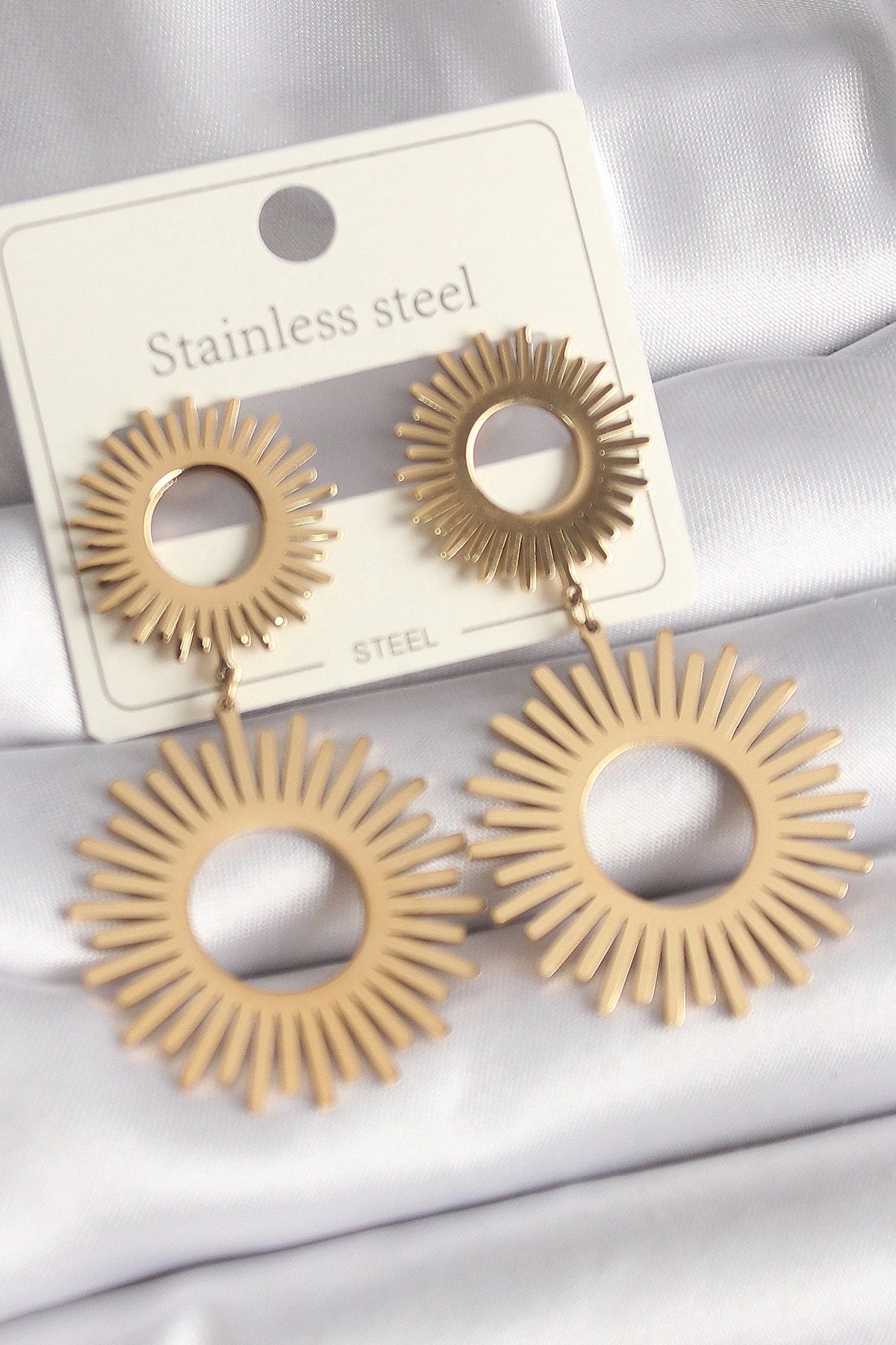 Mey İthalat® 316L Çelik Gold Renk Güneş Model Kadın Küpe