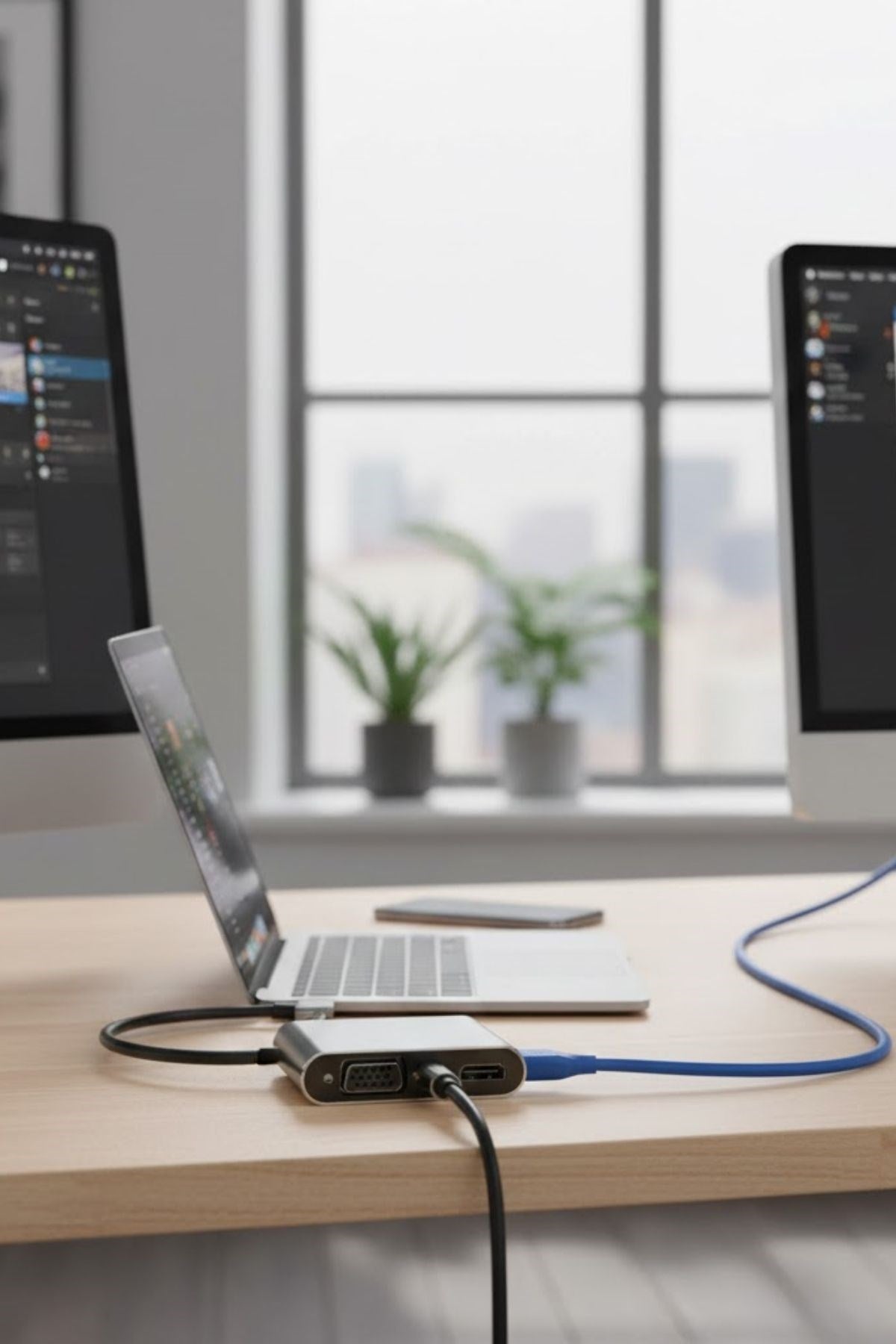 4’ü 1 Arada Type-C to Hub Dönüştürücü Adaptör – 4K Ultra HD HDMI & VGA Görüntü Aktarımı, PD Hızlı Şarj Destekli, USB Çoklayıcı
