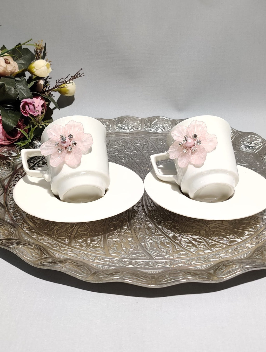 KİRLİNOVA® PEMBE ÇİÇEK PORSELEN 2'Lİ FİNCAN