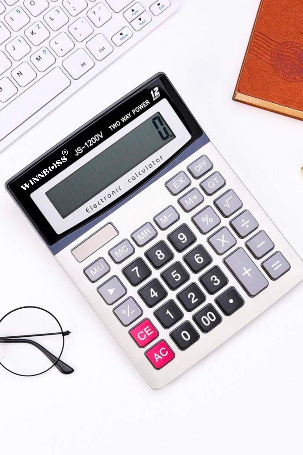 12 Haneli Geniş LCD Ekran, Pilli Büyük Düğmeli Hesap Makinesi