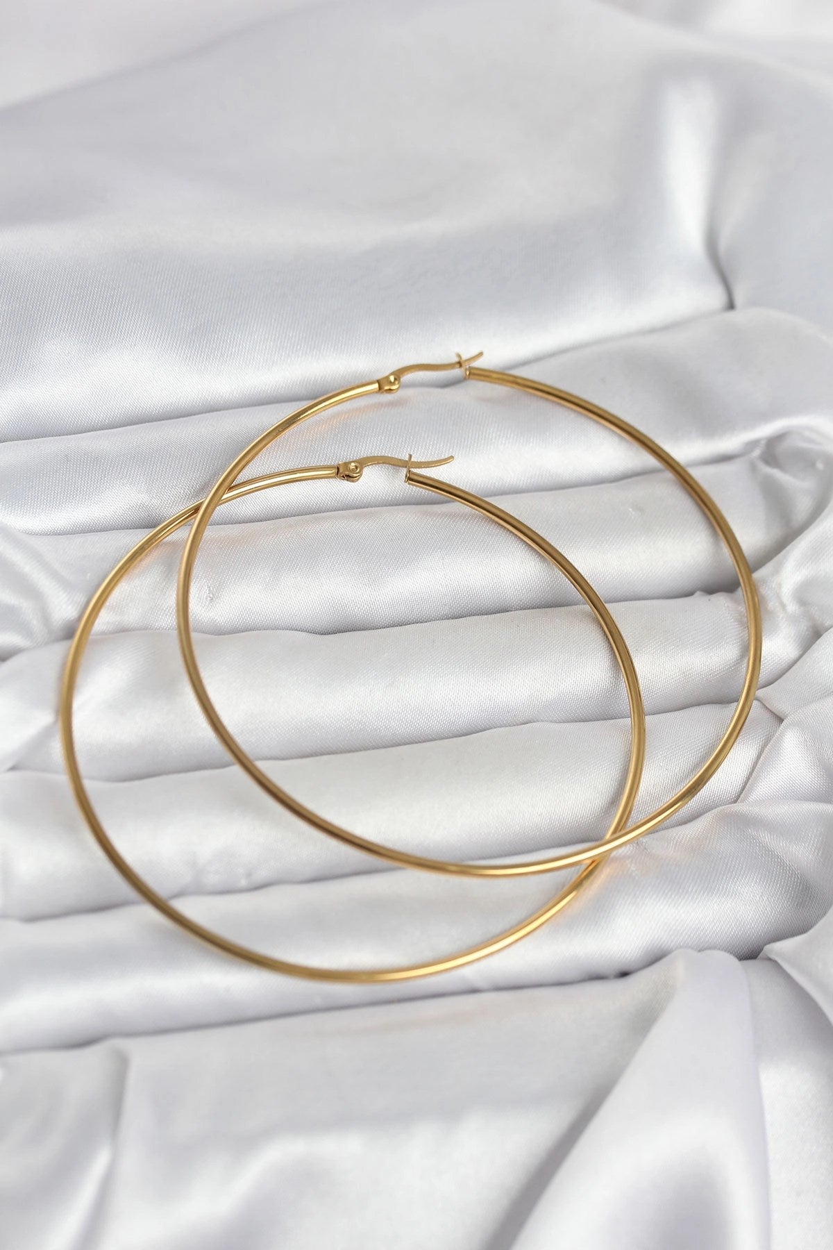Mey İthalat® 316L Çelik Gold Renk 80 mm Kadın Halka Küpe