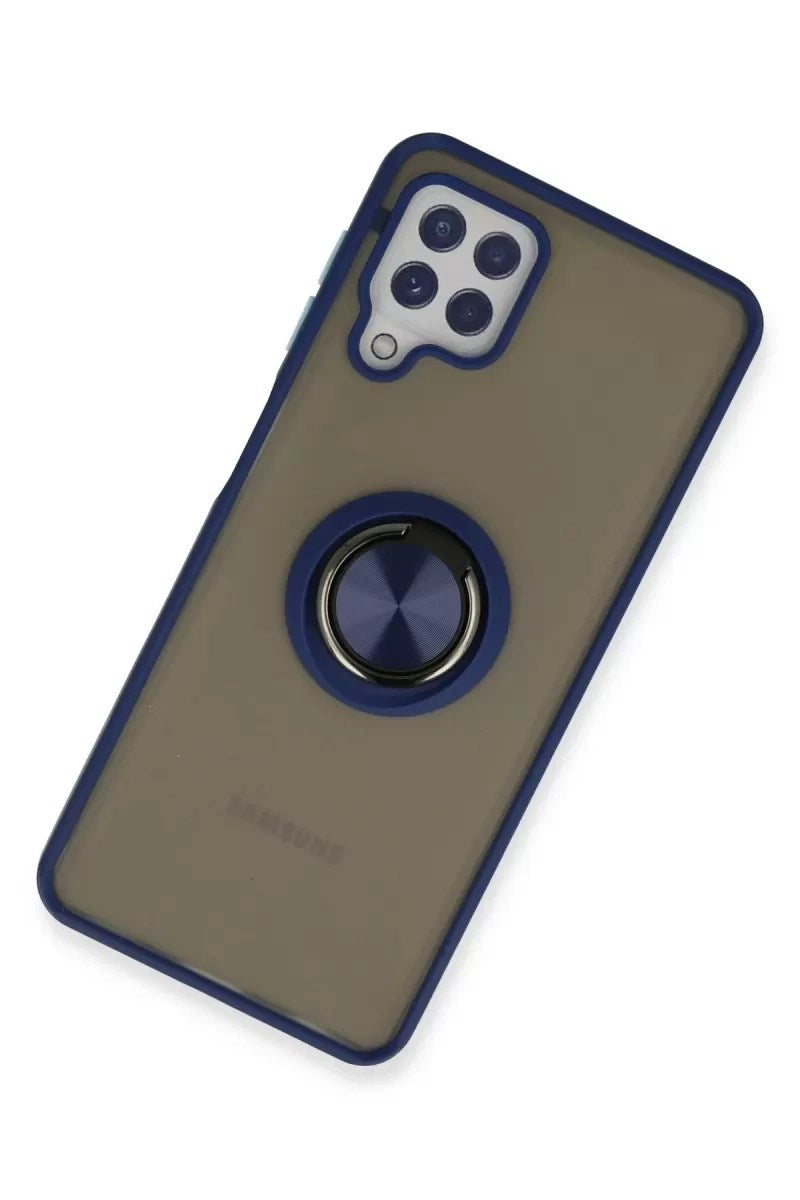Mey İthalat® Samsung Galaxy A22 Kılıf Montreal Yüzüklü Silikon Kapak - Lacivert