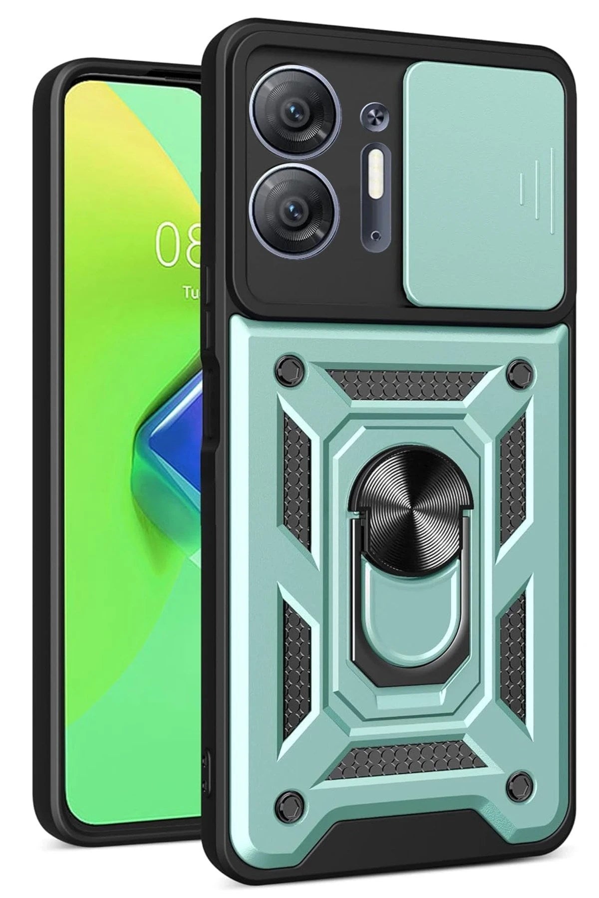 Mey İthalat® İnfinix Hot 30 5G Kılıf Pars Lens Yüzüklü Silikon - Yeşil