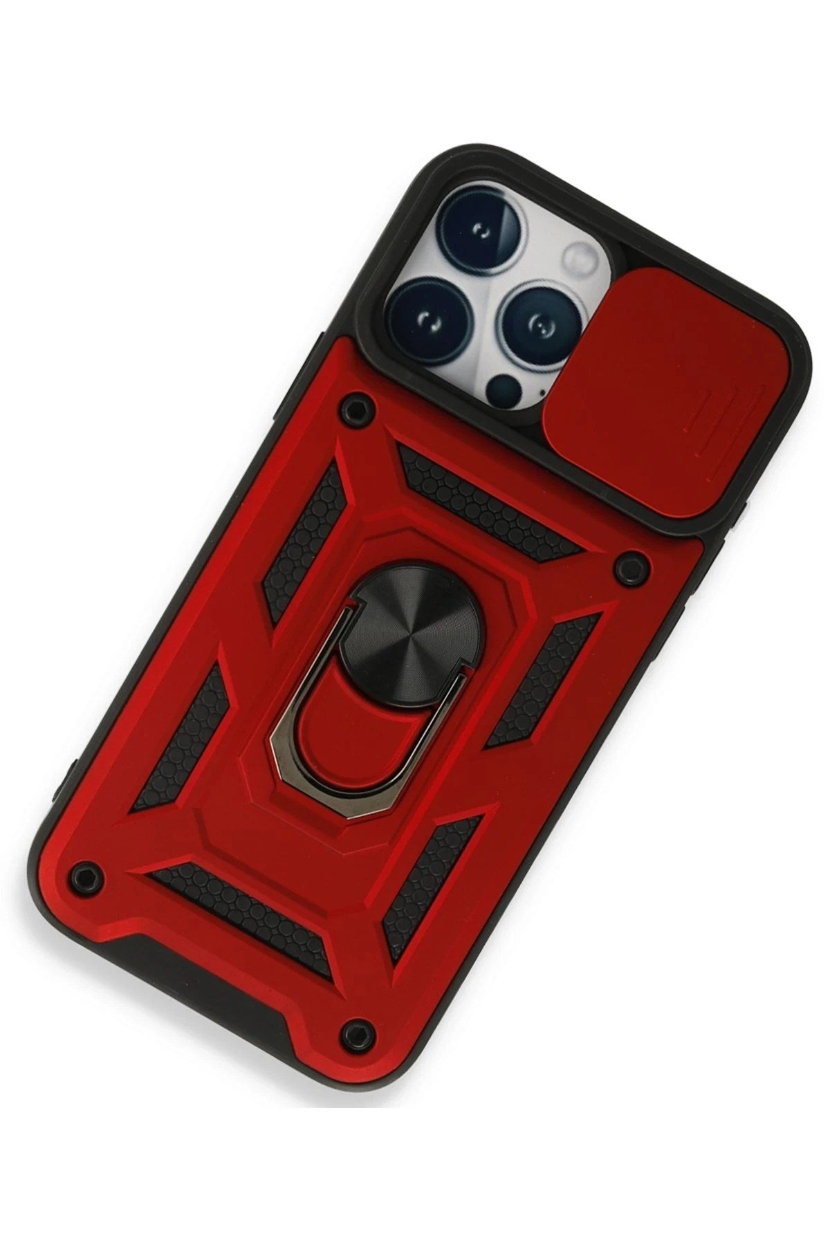 Mey İthalat® iPhone 15 Pro Kılıf Pars Lens Yüzüklü Silikon - Kırmızı
